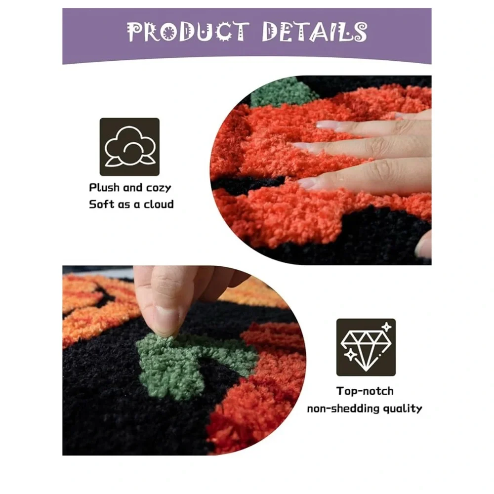 Festive Pumpkin Halloween Door Kitchen Bathroom Mat - Black and Orange Decor